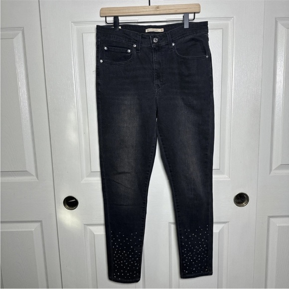 Levi's Women's 721 High Rise Skinny Leg Distressed Jeans Size 30 Rhinestone - Picture 2 of 16